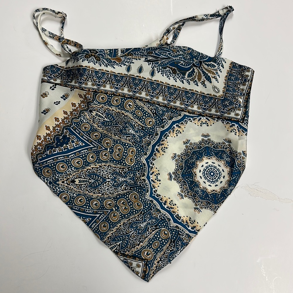 Blue and white bandana tie top. Size L